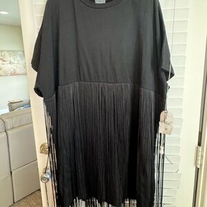 Arula Elegant Black Fringe Dress